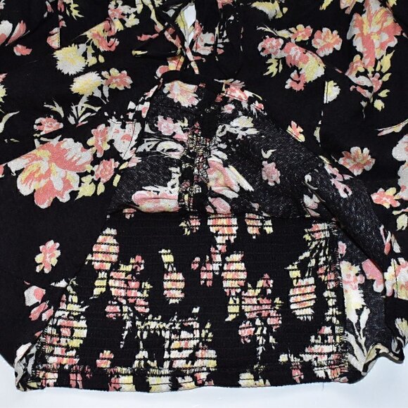 Free People Hilary Print Boho Top Black Floral Size M - Picture 10 of 14